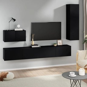 vidaXL Conjunto móveis de TV 4 pcs madeira processada preto