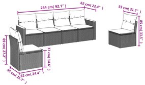 6 pcs conjunto de sofás p/ jardim com almofadões vime PE bege