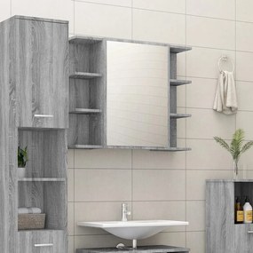 Armário espelhado casa de banho 80x20,5x64 cm madeira cinza