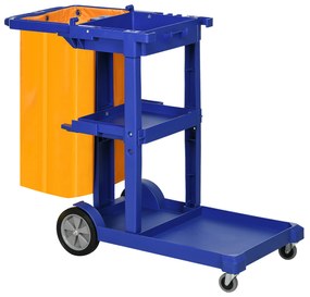 HOMCOM Carro de Limpeza com Bolsa Carrinho de Limpeza com Rodas e 3 Prateleiras 121x50,5x96,5 cm Azul e Amarelo