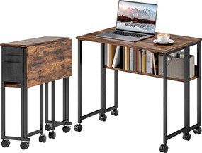 Secretária Dobrável, 80 x 50 x 75 cm, Com Rodas Giratórias, Castanho Rústico