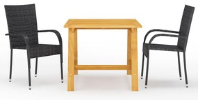 3 pcs conjunto de jantar para jardim preto