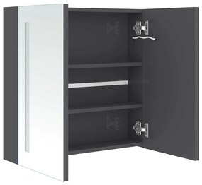 Armário espelhado casa de banho LED 62x14x60cm cinza brilhante
