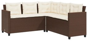 Sofá de jardim forma de L c/ mesa e almofadões vime PE castanho