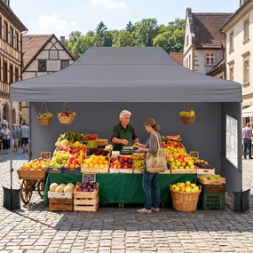 Tenda dobrável 431 x 291 cm, pop-up com 4 paredes amovíveis, altura ajustável, 4 x Sacos de areia, saco de transporte, rodas, impermeável, para pátio,