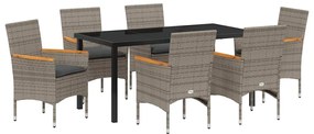 Conjunto de Jantar de Jardim 7 Peças com Almofadas Cinzas de Rattan Si