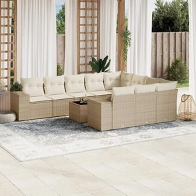 11 pcs conjunto sofás de jardim c/ almofadões vime PE bege