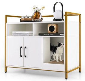 Caixa de areia para gatos com compartimento de armazenamento e arranhador removível - Branco