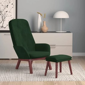 vidaXL Cadeira de descanso com banco p/ pés veludo verde-escuro