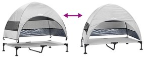 Cama Elevada para Cães com Toldo Removível Cinza Prateado XL Aço
