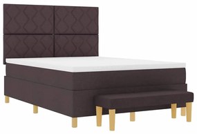 Cama Box Spring com Colchão &amp; Banco Castanho Escuro 140x200 cm Tecido