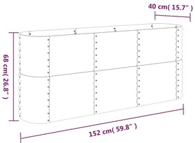 Canteiro elevado jardim 152x40x68cm aço revestido a pó cinzento