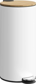 HOMCOM Balde do Lixo para Cozinha com Pedal 30L Cubo de Lixo Metálico com Tampa de Fecho Suave e Balde Removível 36x30x60,5 cm Branco e Madeira | Aosom Portugal