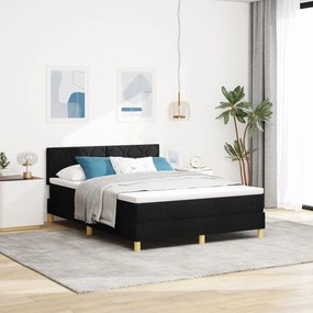 Cama Box Spring com Colchão e LED Preto 140x200 cm Tecido