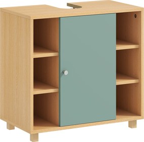 HOMCOM Armário Sob Pia 6 Prateleiras Abertas Porta com Fecho Suave 60x33x57 cm Verde | Aosom Portugal