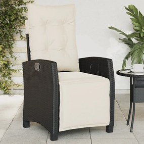 vidaXL Cadeira de jardim reclinável c/ apoio para os pés vime PE preto