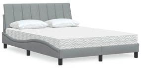 vidaXL Cama com colchão 140x190 cm tecido cinzento-claro