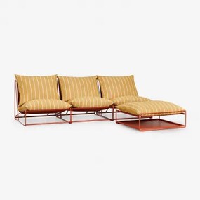 Sofá De Jardim Modular Amaro De 3 Peças E Pufe Conversível Amarelo Mel - Vermelho Argila - Sklum