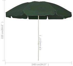 Guarda-sol de praia 240 cm verde