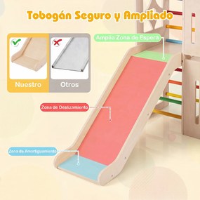 Torre de Jogos Infantil em Madeira, 142 x 124,5 x 100 cm, Design 8 em 1, Multicolor