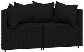 3 pcs conjunto lounge de jardim c/ almofadões vime PE preto