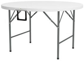 Mesa de Jardim Redonda Mesa de Varanda Dobrável com Estrutura de Aço e Bancada de HDPE Ø122x73 cm Branco