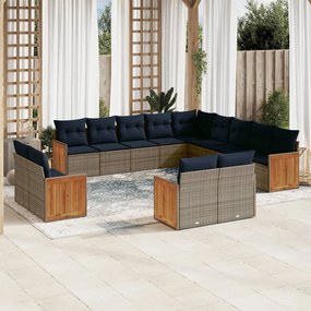 vidaXL 13 pcs conjunto sofás p/ jardim c/ almofadões vime PE cinzento