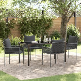Conjunto de 5 Peças de Jantar de Jardim com Almofadas Pretas Vime PE