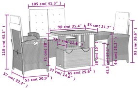 4 pcs conjunto de jardim p/ jardim c/ almofadões vime PE preto