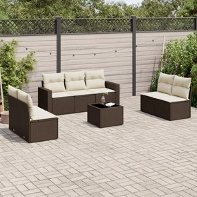 vidaXL 8 pcs conjunto sofás de jardim c/ almofadões vime PE castanho