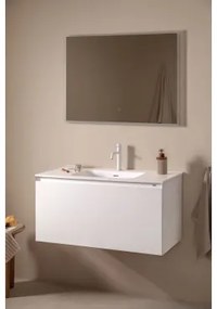 Conjunto De Móveis De Banheiro Em Madeira Macrae Com Pia Integrada Branco & Led Retangular E Anti-embaciamento 100x70 Cm Riben & - Sklum