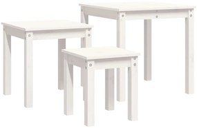 Mesas de encastrar 3 pcs madeira de pinho maciça branco