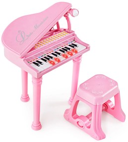 Teclado de piano infantil de 31 teclas com banco, microfone e tampa de piano - branco