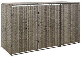 vidaXL Unidade arrumação tripla p/ caixote do lixo vime PE cinza