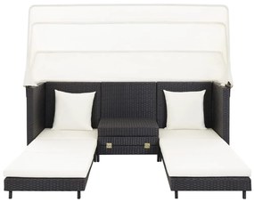 Espreguiçadeira extensível 3 lugares com toldo vime PE preto