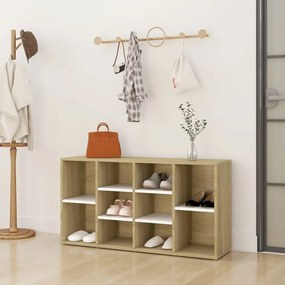 vidaXL Sapateira 103x30x54,5 cm contraplacado branco/carvalho sonoma