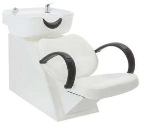 Cadeira de Cabeleireiro com Lavatório em Couro Artificial - Branco - D