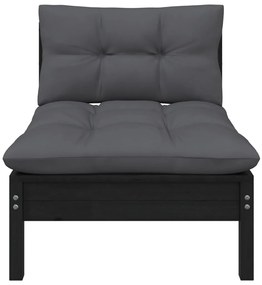 3 pcs conjunto lounge jardim c/ almofadões pinho maciço preto