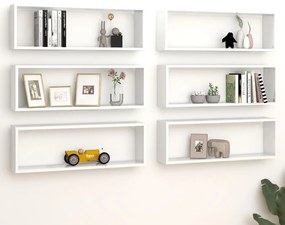 vidaXL Estantes parede cúbicas 6 pcs contr. 80x15x26,5cm branco brilh.