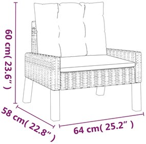 4 pcs conj. lounge jardim c/ almofadões vime PE/madeira maciça