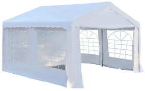 Outsunny Tenda Festas 400x400x280cm Exterior Campismo Casamentos 4 Janelas 2 Portas Estrutura Resistente Fácil Montagem Branco | Aosom Portugal