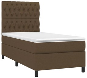 Cama box spring c/ colchão/LED 90x200 cm tecido castanho-escuro