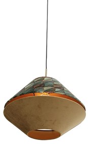 Candeeiro suspenso moderno bronze com abajur de veludo duplo, design de folha e bege - Combi 1 Clássico / Antigo