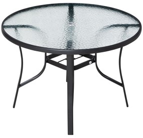 Outsunny Mesa de Cristal de Jardim com Orifício para Chapéu de Sol Mesa Redonda de Exterior Terraço Ø106,5x71cm Transparente e Preto | Aosom Portugal