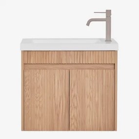 Conjunto De Móvel De Casa De Banho Suspenso Em Madeira Com Lavatório Integrado Narek Castanho Fresno & Sem Espelho & Castanho - Sklum