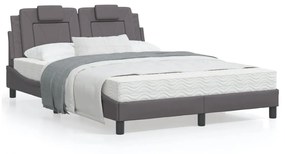 Estrutura cama c/ cabeceira 140x190cm couro artificial cinzento