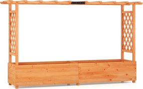 Floreira elevada de madeira com treliça em arco com Furo de drenagem Contentor para pátio 200 x 114 cm Laranja