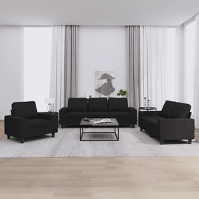 3 pcs conjunto de sofás tecido preto
