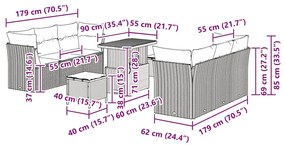 Sofá para Jardim com 9 Peças e Almofadas Bege em Rattan Sintético e Ac