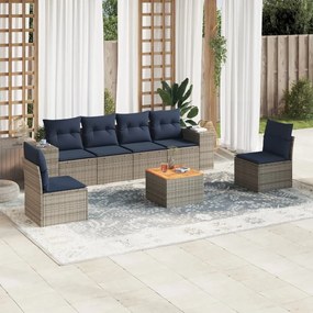 vidaXL 7 pcs conjunto sofás p/ jardim c/ almofadões vime PE cinzento